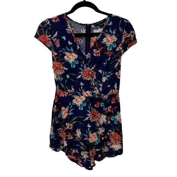 4/$20 Paper Tee Romper Womens L Faux Wrap Floral Coquette Cottagecore Spring - Picture 2 of 8